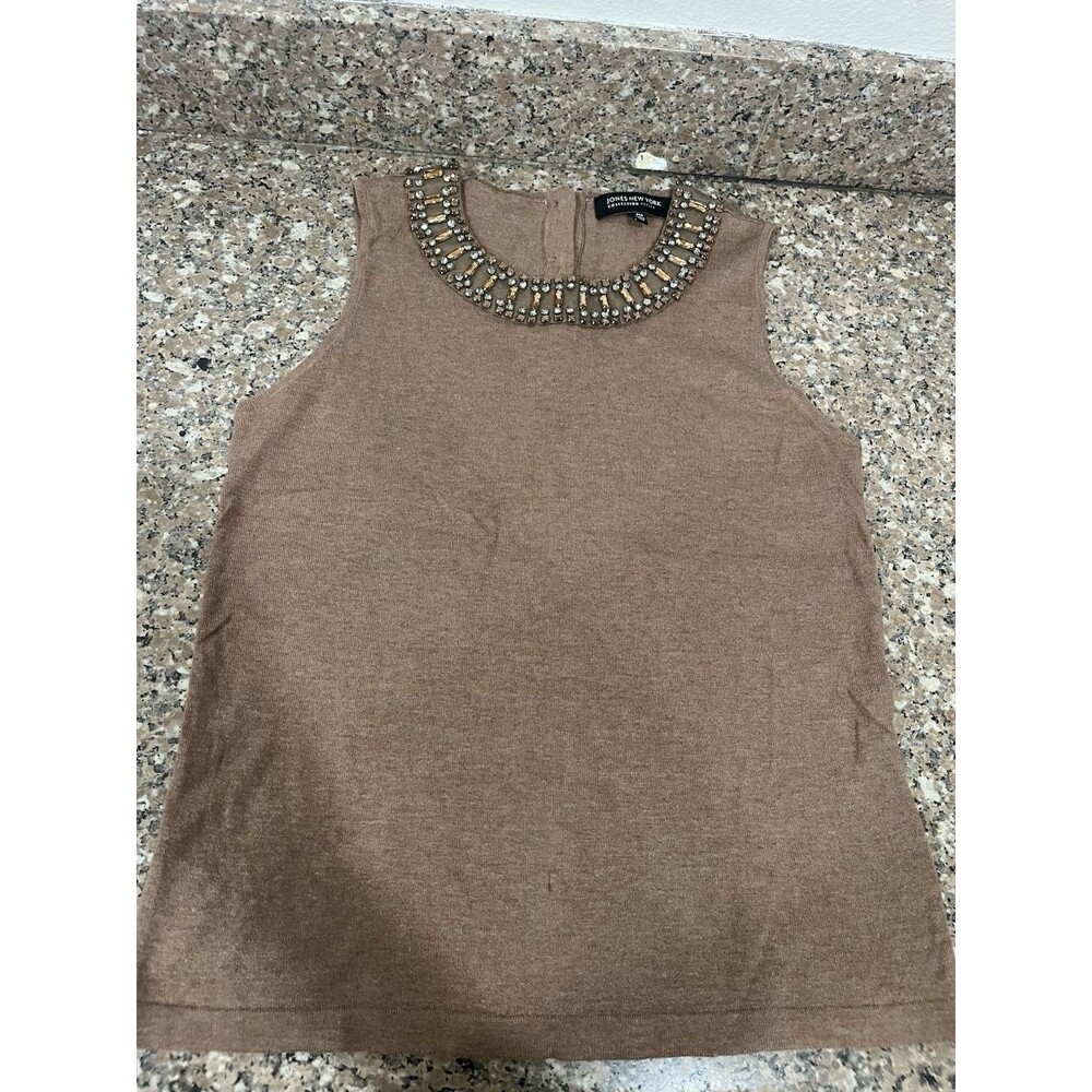 Jones New York Collection Petite Size PM Sleeveless Top Sweater Brown Tan